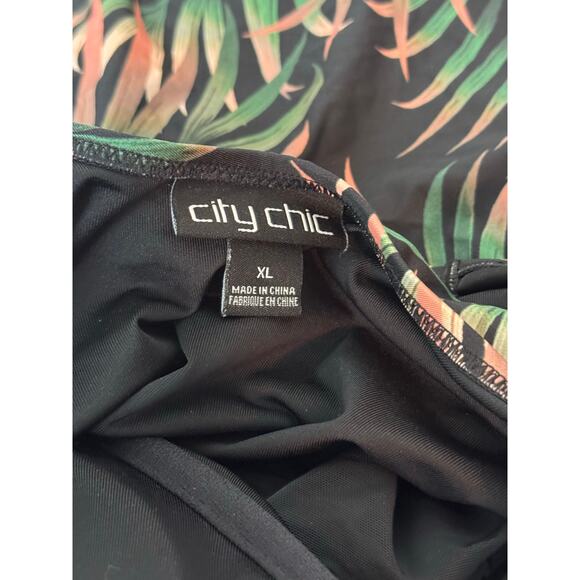 City Chic Black and Tropical Low Cut Swimsuit Multi-color XL/22 - Picture 11 of 12